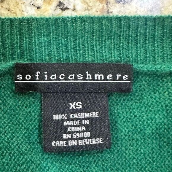 Sofia 100% Cashmere V Neck Ribbed Hem Emerald Green Pullover Sweater Women’s XS - Picture 6 of 15